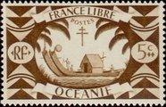 Ranskan Oseania 1942 - Ancient Double Canoe 5c Ranskan Oseania 1942 - Ancient Double Canoe 5c