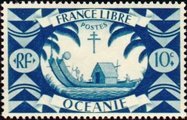 Ranskan Oseania 1942 - Ancient Double Canoe 10c Ranskan Oseania 1942 - Ancient Double Canoe 10c