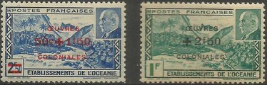 Ranskan Oseania 1944 - Valley Fataoua effigy and Marshal Petain Overprints (2)