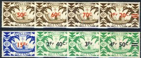 Ranskan Oseania 1945 - Ancient Double Canoe Series of London Surcharges (8) Ranskan Oseania 1945 - Ancient Double Canoe Series of London Surcharges (8)
