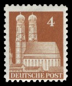 Saksa 1948 - Buildings - Münchner Frauenkirche 4pf Perf. 11 Saksa 1948 - Buildings - Münchner Frauenkirche 4pf Perf. 11