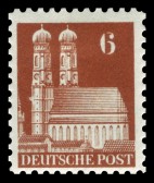 Saksa 1948 - Buildings - Münchner Frauenkirche 6pf Perf. 11 Saksa 1948 - Buildings - Münchner Frauenkirche 6pf Perf. 11