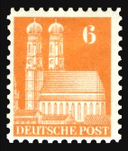 Saksa 1948 - Buildings - Münchner Frauenkirche 6pf orange Perf. 11 Saksa 1948 - Buildings - Münchner Frauenkirche 6pf orange Perf. 11