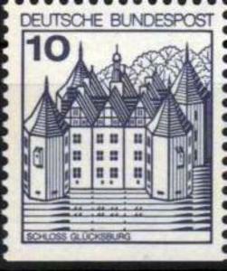 Saksa 1977 - Castles 10pf Glucksburg D I (Bdr. Impef. bottom)