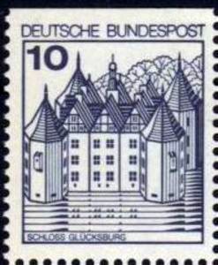 Saksa 1977 - Castles 10pf Glucksburg C I (Bdr. Impef. top) Saksa 1977 - Castles 10pf Glucksburg C I (Bdr. Impef. top)