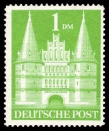 Germany 1948 - Buildings - Holsten Gate, Lübeck 1m type II Perf. 11 Germany 1948 - Buildings - Holsten Gate, Lübeck 1m type II Perf. 11