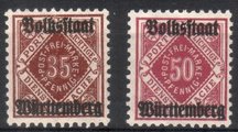 Saksa Wurttemberg 1919 - Württemberg, Official digits in diamond (2) 30pf, 50pf