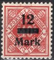 Saksa Wurttemberg 1922 - Württemberg, Official digits in diamond 10pf overprinted 12 mark Saksa Wurttemberg 1922 - Württemberg, Official digits in diamond 10pf overprinted 12 mark