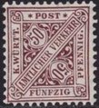 Saksa Wurttemberg 1906 - Württemberg Official digits in signs 50pf dk red brown wm1 Saksa Wurttemberg 1906 - Württemberg Official digits in signs 50pf dk red brown wm1