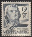 Saksa Wurttemberg 1948 - FRZO-WÜHO Personalities and views - 2pf Friedrich von Schiller Saksa Wurttemberg 1948 - FRZO-WÜHO Personalities and views - 2pf Friedrich von Schiller