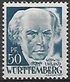 Saksa Wurttemberg 1948 - FRZO-WÜHO Personalities and views - 50pf Ludwig Uhland Saksa Wurttemberg 1948 - FRZO-WÜHO Personalities and views - 50pf Ludwig Uhland