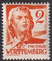 Saksa Wurttemberg 1948 - FRZO-WÜHO Personalities and views - 2pf Friedrich von Schiller Saksa Wurttemberg 1948 - FRZO-WÜHO Personalities and views - 2pf Friedrich von Schiller