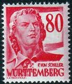 Saksa Wurttemberg 1948 - FRZO-WÜHO Personalities and views - 80pf Friedrich von Schiller Saksa Wurttemberg 1948 - FRZO-WÜHO Personalities and views - 80pf Friedrich von Schiller