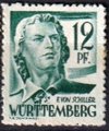 Saksa Wurttemberg 1947 - FRZO-WÜHO Personalities and views - 12pf Friedrich von Schiller Saksa Wurttemberg 1947 - FRZO-WÜHO Personalities and views - 12pf Friedrich von Schiller