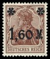 Saksa Deutsches Reich 1921 - Germania oveprint 1.60 m on 5 pf brown Saksa Deutsches Reich 1921 - Germania oveprint 1.60 m on 5 pf brown
