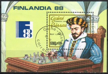Guinea-Bissau 1988 - Chess champions (Ruy Lopez), FINLANDIA ’88 Souvenir Sheet Guinea-Bissau 1988 - Chess champions (Ruy Lopez), FINLANDIA ’88 Souvenir Sheet