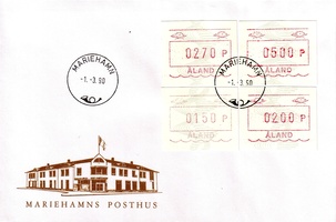 ATM 4 150, 200, 270, 500 p (01.03.1990) FDC (esimerkkikuva)