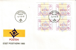 ATM 5 160, 210, 290, 500 p (04.01.1993) FDC (esimerkkikuva)