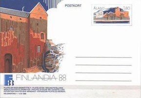 Ahvenanmaa ehiökortti Finlandia 88 Marianhaminan linna EP leima (esimerkkikuva)