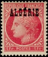 Stamps of France Overprinted Algerie 1 fr Ceres de Mazelin (esimerkkikuva)