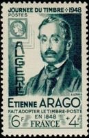 stamp of France Etienne Arago with vertical overprint ALGERIE (esimerkkikuva)