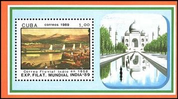 INDIA 89, Indian River Post, Ganges 1858 Souvenir Sheet (esimerkkikuva)