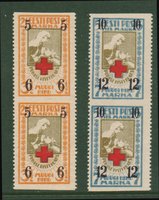 Red Cross overprints horizontal imperf. pairs (2+2) (sample image)