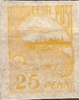 Skyline of Tallin 25p yellow Block of 4 (sample image)