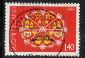 1,40 mk Joulupostimerkki 1988 1/2 - y paperi - Sonkajärvi 14.12.88 (esimerkkikuva)