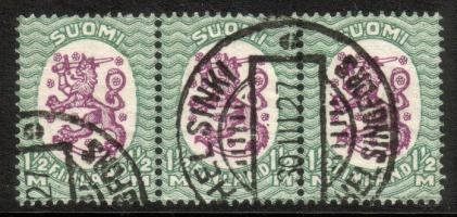 m17, 1,50mk vihr/lila, hrX,B - Helsinki 30.III.27 3-rivilö (esimerkkikuva)