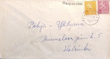 Haapasalmi mail stop cancellation - Rasivaari 31.VIII.67 on the cover (sample image)