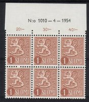Numerokuusilo 1010-4-1954 Leijonamalli m54 1mk vaalean ruskea (esimerkkikuva)