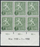 Numerokuusilo 1100-1-1958 Leijonamalli m54 2mk tummanvihreä (esimerkkikuva)