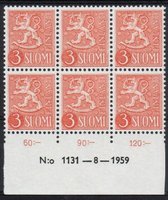 Numerokuusilo 1131-8-1959 Leijonamalli m54 3mk oranssi (esimerkkikuva)