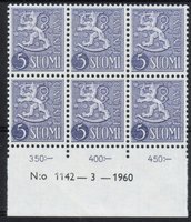 Numerokuusilo 1142-3-1960 Leijonamalli m54 5mk violetti (esimerkkikuva)