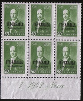 Itä-Karjala Risto Ryti 1/6 50 p, vihreä Numerokuusilo 478-1-1942 (esimerkkikuva)