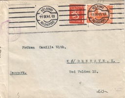 Kuori Helsinki 11.IX.41 Tanskaan 1mk+Viipurin jälleenvaltaus 1,75mk (esimerkkikuva)