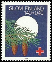 Punainen Risti 1988 Juhlapyhiä 1/3 - 1,40 + 0,40mk joulu ensipäiväleima (esimerkkikuva)