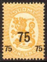 Numerokuusilo 30-4-1919 Saarisen malli m17, 75/20p keltainen lisäpainama (esimerkkikuva)