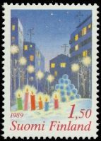 Joulupostimerkki 1989 1/2 - 1,50 mk Joulu kaupungissa (esimerkkikuva)