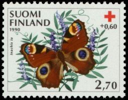 Red Cross 1990 Butterflies 3/3 - 2,70 + 0,60mk European Peacock (sample image)