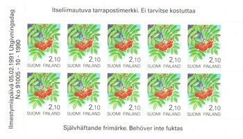 Maakuntakukat - Pihlaja tarra-arkki (10) ensipäiväleimalla (esimerkkikuva)