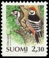 Lintuja 3/3 - 2,30 mk Valkoselkätikka (esimerkkikuva)