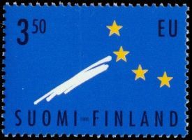 Suomi Euroopan Unioniin nelilö FDC (esimerkkikuva)