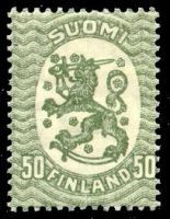 Coat of arms lion type m17, 50p green, wm posthorn W, B perf. (sample image)