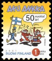 Aku Ankka Suomessa 50 vuotta 3/5 - Suomen lippu, Tiku ja Taku (esimerkkikuva)