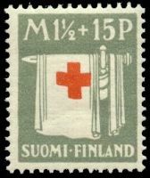 Punainen Risti 1930 2/3 - 1 1/2mk+15p lippu, oliivi (esimerkkikuva)