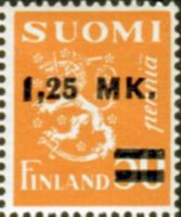 Leijonamalli m30 1,25mk/50p keltainen lisäpainama tyyppi II (esimerkkikuva)