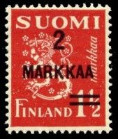 Leijonamalli m30 2mk/1½mk karmiinin punainen, lisäpainama (esimerkkikuva)