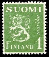 Numerokuusilo 725-1-1947 Leijonamalli m30 1mk vihreä (esimerkkikuva)